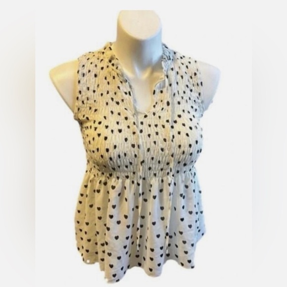 Rose & Olive Tops - Rose & Olive Cream Heart Print Sheer Babydoll Top Small Coquette Romantic